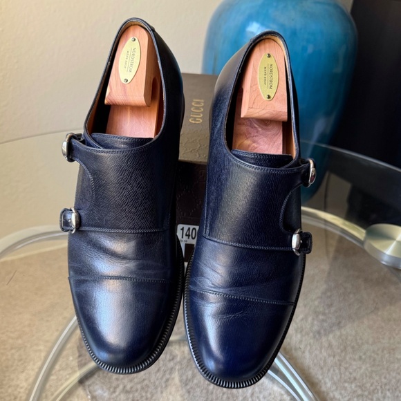 GUCCI NAVY DOUBLE MONK STRAP CAP TOE - Picture 3 of 12